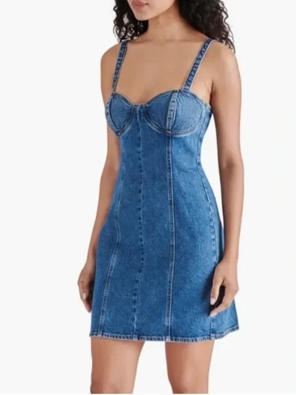 Steve Madden Blue Denim Bustier Bodycon Mini Dress Exposed Back Zipper Size M
